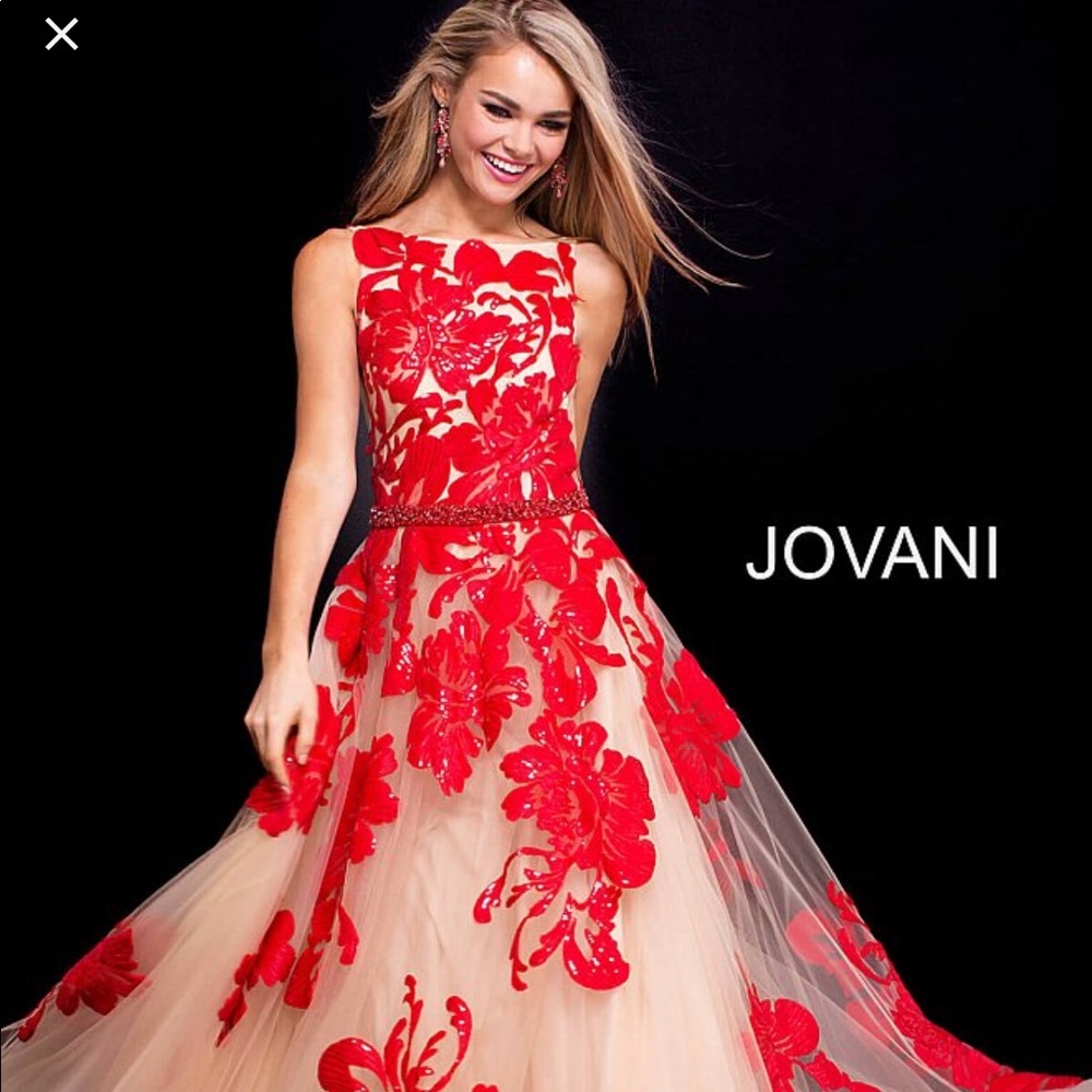 Jovani red and nude prom dress